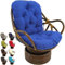 Sehr weicher Drehstuhl mit dickem, waschbarem Sitzpolster, solides Rattan, zusammenklappbar, für Garten, Terrasse, Blau