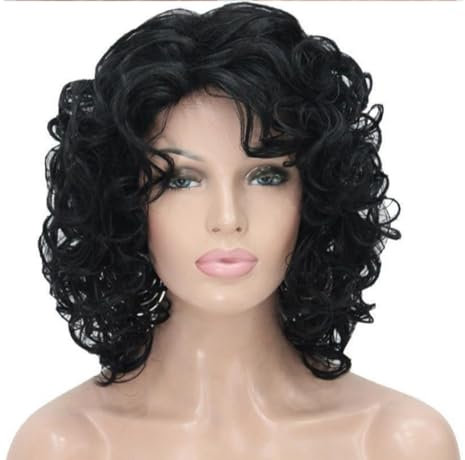 LEDABAO Cosplaymen Jon Snow Wig - Schwarz, Faser, Lockig, Kurz und Lockig, Perücke, One Size Fits Most