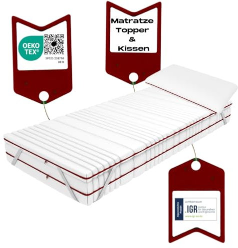 hERZtal Matratze 140x200 - Ergonomische Kaltschaummatratze - 7 Zonen Matratze - Matratze H2 H3 - Oeko TEX Zertifiziert - Waschbarer Bezug - incl Topper & Kissen- atmungsaktiv - Höhe 20 cm