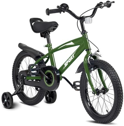 BODIOO Kinderfahrrad 14 Zoll, Fahrrad für Jungen und Mädchen mit Stützrädern, stabilem Rahmen, verstellbarem Sitz, Handbremse und Rücktrittbremse, geeignet für Fahrer von 94 bis 107 cm (Grün)