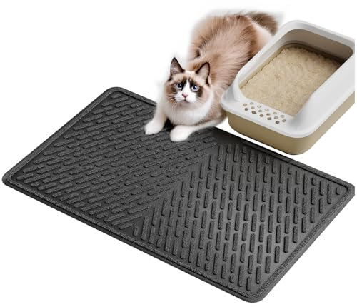 Pieviev Katzenstreu Matte 76×58cm, Wasserdichte Katzenmatte für Katzentoilette, Strukturierte Katzenklo Unterleger zum Auffangen von Streu, Rutschfeste XL Katzenstreumatte, Leicht zu Reinigen, Schwarz