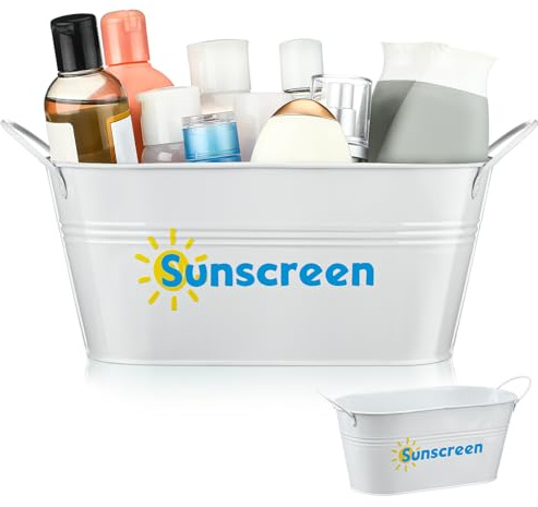 Blulu Seau de rangement en métal pour écran solaire - Panier de rangement pour piscine hors sol - Panier de rangement pour piscine d'été - Panier de rangement pour piscine intérieure et extérieure