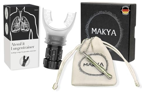 Makya – AtemFit & Makya V3 Bundle – Rauchentwöhnung & Lungenreinigung – Nikotinfrei & chemikalienfrei – Simuliert Rauchgefühl – Lungentraining für Raucher – Edelstahl Halskette – Atemtrainer