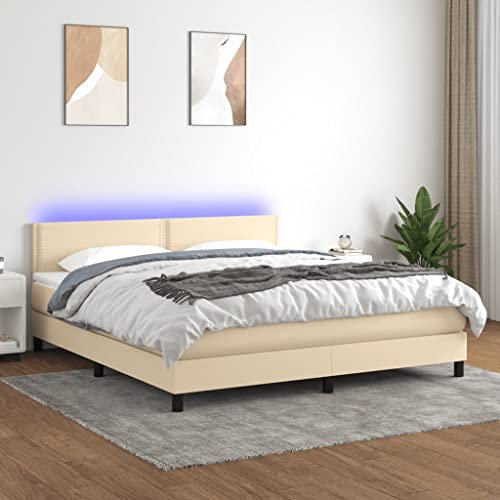 Somanki Boxspringbett mit Matratze & LED Creme 180x200 cm Stoff, Bett, Bed Frame, Familienbett, Bettrahmen, Bett Gestell, Bett Rahmengestell, Schlafzimmer Bett - 3133098