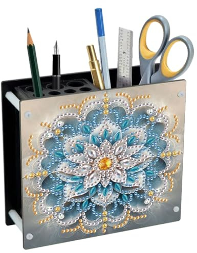 Starnearby Porte Stylo Peinture Diamant, DIY Organisateur de Bureau, Pot à Crayon Diamond Painting, Rangement Stylo Bureau, pour Pinceaux de Maquillage, Pinceaux, Stylos, Papeterie (Mandala c)