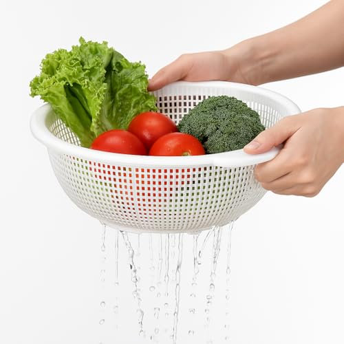 CHEFZOCO Escurridor de plástico, Colador de cocina, Colador multiusos, escurridor pasta, escurridor para frutas y verduras, Diámetro superior 31 cm, Libre de BPA, Capacidad 7 Litros, Plástico, Blanco