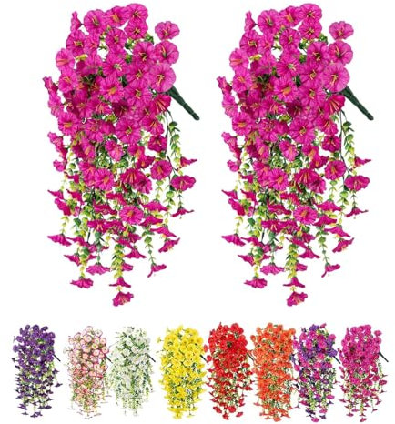 Denxahao 2 Stück Künstliche Blumen Hängend Kunstblumen Kunstpflanzen Imitationsblumen Kunstblumen Geeignet für Zuhause, Hochzeiten, Außenbereich, Hofdekoration und Wandanhänger (Rose)