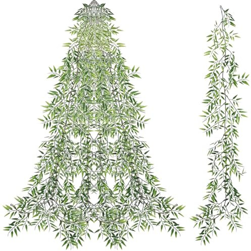 FOSDICK 2 PCS Plante Artificielle Tombante 180cm Bambou Feuilles Guirlande Artificielles, Fausse Plante Tombante, Fake Plants Intérieure Extérieure Vigne pour Célébration, Jardin, Mariage, Cuisine