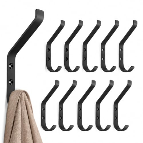 10 Stück Haken für Akustikpaneele, Schwarz Edelstahl, Kleiderhaken Wand | Garderobenhaken, Haken für Paneele, zum Bohren und Schrauben, für Garderobe, Jacken, Hüte und Taschen