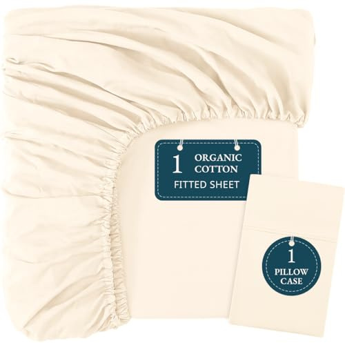 Lane Linen Bettwäsche-Set für Einzelbett, 100 % Bio-Baumwolle, 2-teiliges Set, reine Bio-Langstapel-Baumwolle, Perkal-Gewebe, atmungsaktiv, Bettdeckenbezug mit Knopfverschluss, Elfenbein