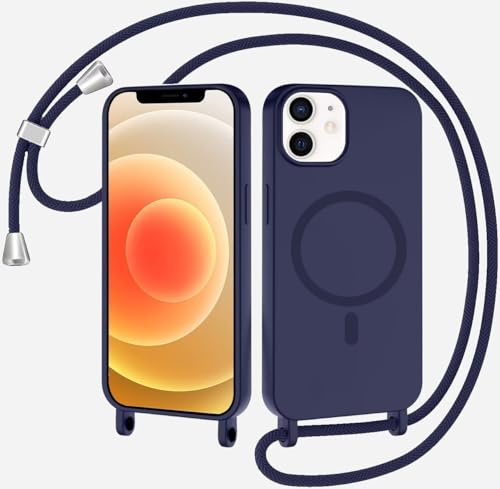 TQmchun Magnetische Handykette mit Band für iPhone 11,Handyhülle [Kompatibel mit MagSafe],Weich TPU Liquid Silikon Necklace Umhängen Kameraschutz Kette Stossfest Schutzhülle-Dunkelblau