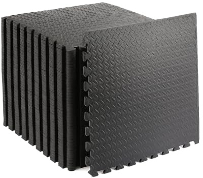 Interlocking EVA Foam Floor Mats – 60x60cm Soft Exercise Tiles for Gym, Home, Garage, Yoga, Kids Playroom – Protective, Non-Slip Puzzle Mats for Workouts & Weights (Black Leaf, 12 Mats (48sq.ft))