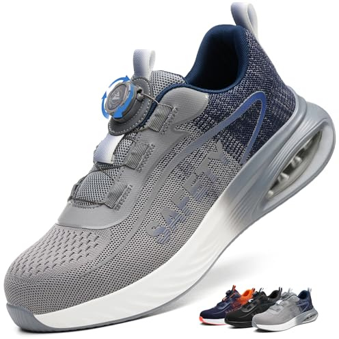 Ayqyc Sicherheitsschuhe Herren Damen Leicht Atmungsaktiv Stahlkappenschuhe rutschfeste Sportlich Arbeitsschuhe Mit Drehschnallen Schnürsenkeln