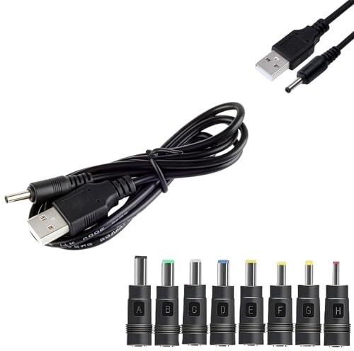 USB to DC Power Cable, 1M Universal USB to DC Charger Cord, DC5V Char/ger Cable with 8 Interchangeable D-C Connectors, D/C Adapter Compatible for Laptops, Keyboard & Toys, D/C Power Cable