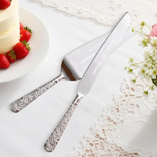 Mocessory 2 PCS Personalized Wedding Cake Knife and Server Set | Gold Cake Cutting Set, Vintage Engraved Cake Cutter and Elegant Serving Spatula for Birthday, Anniversary,Couple,Christmas