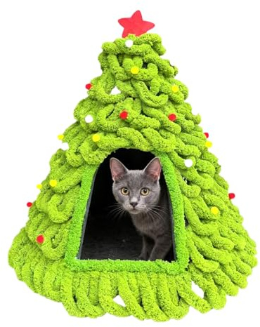 Maison de Noël pour chat – Nid chaud en tricot pour chat | Arbres de Noël pour chaton petit animal domestique intérieur extérieur maison hiver dormir et autres