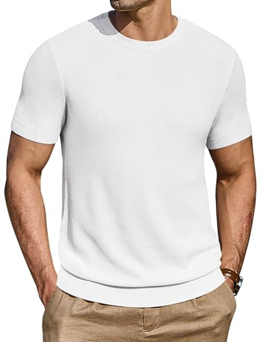 COOFANDY Camiseta De Hombre Camisa De Manga Corta Jersey Cuello Redondo JerséIs De Punto Normal Blanco L