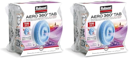 Rubson AERO 360° 1 recharge en tabs parfum lavande relaxante, recharge pour absorbeur d'humidité, ultra absorbante et anti odeurs, recharge pour déshumidificateur, 1 x 450 g (Lot de 2)
