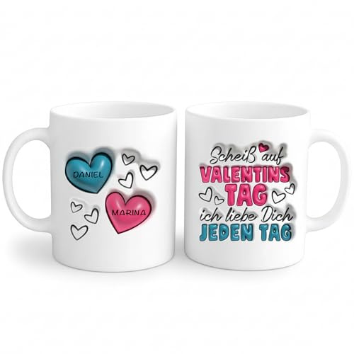 Love Faith personalisierte Tasse 325 ml - Valentinstag 3D - Namen & Spruch | Edle Keramiktasse im 3D-Look - Wähle Spruch & Namen für euer Pärchen - Romantisches Paar-Geschenk, 325ml