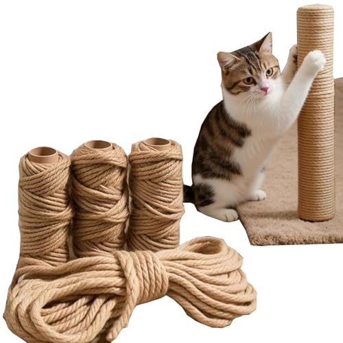 Sisal Rope for Gardening Bundling Cat Scratcher, Natural Twine String, 20M/30M/50M, Jute Cord Repairing Cat Tree Scratcher Tower (5mm x 50 meters)