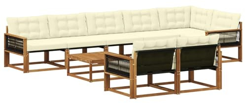 vidaXL Outdoor-Sofagarnitur mit Kissen 9 pcs Natur und Creme, Garten Ecksofa, modernes Outdoor-Lounge, Robustes Sitzset, Möbel für Terrasse, Komfort und Stil