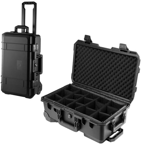 Generisch 56x35x23cm Kamera Koffer Trolley groß einstellbare rastergröße wasserabweisender Kamera Koffer Hardcase mit Polyurethan-Rollen & Sicherheitsverschluss für Fotoausrüstung Reise 20L
