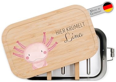 wunderwunsch Brotdose personalisiert mit Namen, Edelstahl Lunchbox | Kindergarten Brotzeitbox für Kinder mit Fächern, Metallbrotdose BPA frei, gravierte Kinder Lunch-Box, Mädchen oder Junge