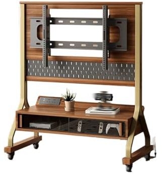 Rolling TV Stand with Power Outlet, Adjustable Height and Angle, Tempered Glass Door, Perfect for Office, School, and Home, Fits 40-85 Inch TVs