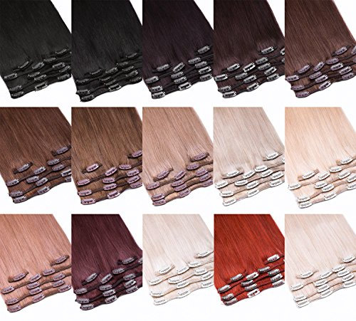 Clip-In Extensions Echthaar Haarteil Set 7tlg - 55cm Farbe #33 Kastanie 7 Teiliges Haarteil Für Komplette Haarverlängerung - Top Rotbraune 100% Remy Echthaar Clip in Extension
