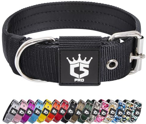 TSPRO Taktisches Hundehalsband, Robustes Halsband für Hunde mit Metallschnallenverschluss, 3,8 cm Breit, Verstellbar und Dick für Mittel bis Großgroße Hunde (Schwarz M)
