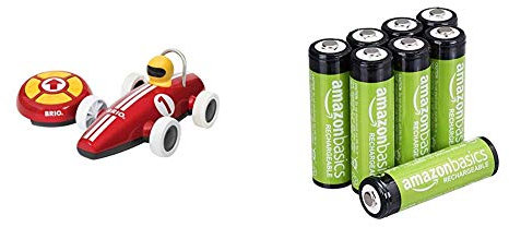 Brio 30388 RC Rennwagen, Mehrfarbig & Amazon Basics Vorgeladene Ni-MH AA-Akkus - Akkubatterien (1.000 Zyklen, typisch 2000mAh, minimal 1900mAh) 8 Stck (Äußere Hülle kann von Darstellung abweichen)