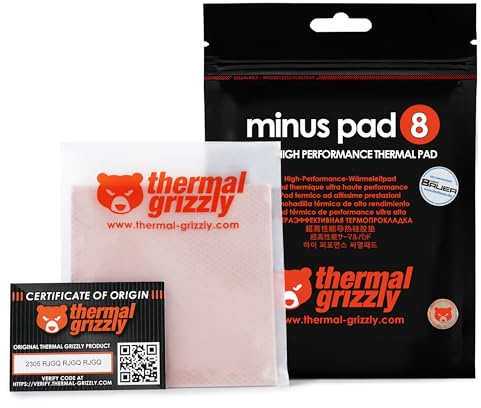 Thermal Grizzly - Minus Pad 8 (100x100x1.0mm) - Self-Adhesive Cooling Conductive Thermal Pad - Elastic and Adaptable Silicone Thermopad CPU/GPU/PS4/PS5/Xbox