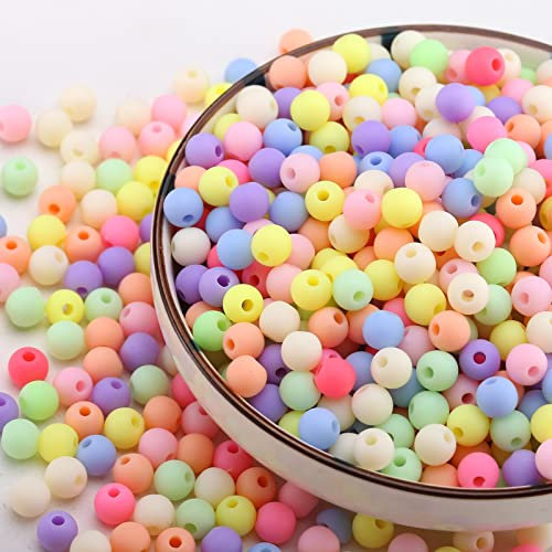 HERZWILD 1800pcs Matte Acrylic Round Frosted Candy Color Beads，Assorted Beaded Bracelets Mix Plastic Pastel Loose Spacer ，Opaque Pastel Colors Mixed for DIY Jewelry Making Crafts（Color-B）