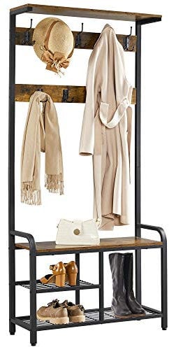 Yaheetech Stand Appendiabiti da Terra, con Scarpiera, da Ingresso, 9 Ganci Mobile Portabiti Autoportante, Piedini Regolabili Stile Industriale per Corridoio Entrata 183 x 30 x 84 cm