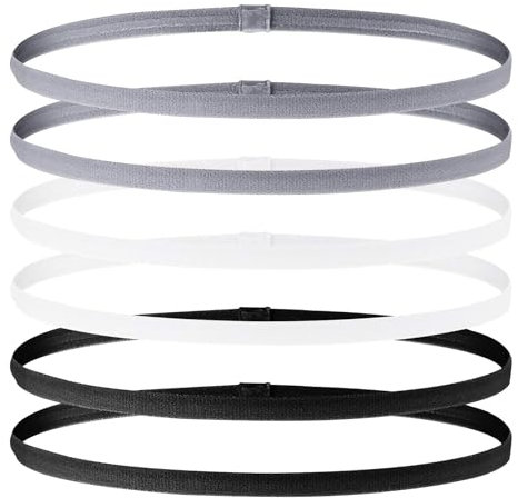 Sports Headband, 6Pcs Elastic Headbands Boys Sport Hairband Thin Silicone Lined Head Band for Athletics Football Yoga Training
