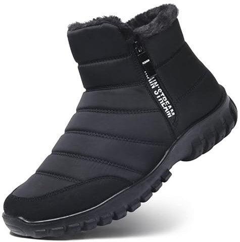 Hanani Stivali da Neve Scarpe Uomo Invernali Stivaletti Cerniera Foderato in Pelliccia Caldi Outdoor Impermeabili Scarponi Trekking Scarpe Antiscivolo Comodo Nero EU42