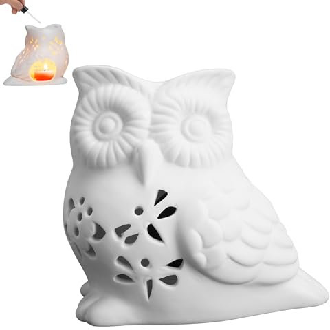 CAIRIAC Eulen-Ölbrenner, Diffusor für ätherische Öle, Lampe aus Keramik, Aromatherapieofen, geeignet für Hochzeit, Geburtstag, Heimdekoration, Geschenk, Hochzeitstischdekoration (Weiß)