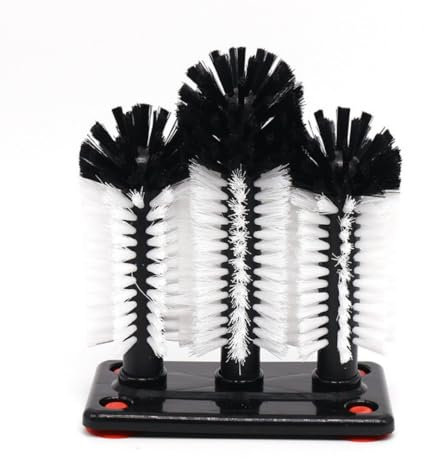 MEETOZ Water Bottle Cleaning Brush Glass Cup Washer with Suction Base 3 Head Bristle Brush for Beer Cup, Long Leg Cup, Red Wine Glass & More Bar Kitchen Sink Home Tools