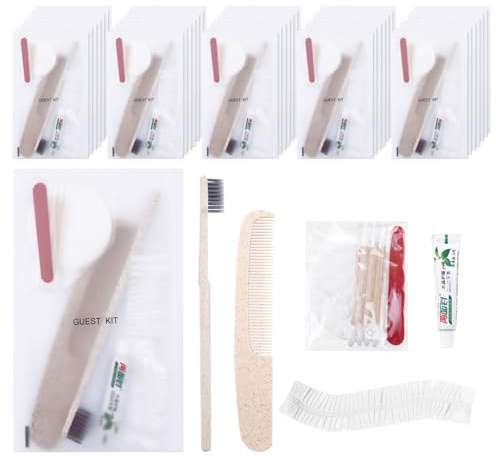 Kit d'hygiène en vrac, kit d'hygiène de voyage avec brosse à dents, dentifrice, emballage de soin, peigne, bonnet de douche, emballage individuel, convient pour hôtel, maison, camping, voyage (lot de