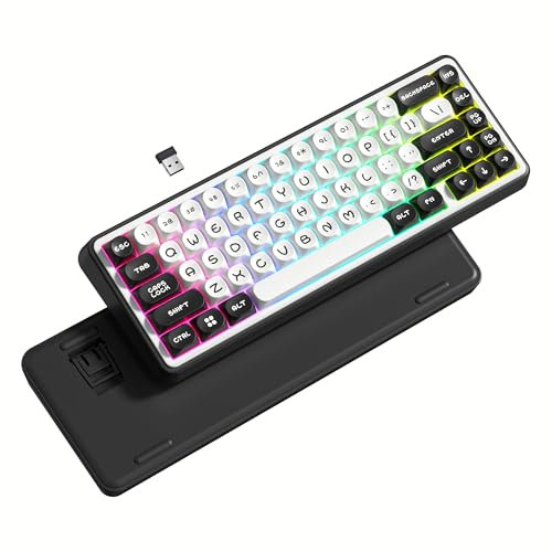 Womier WK60 60% tastiera senza fili, tastiera meccanica da gioco, guarnizione sostituibile a caldo, Keryboard RGB per Bluetooth/2.4GHz/USB-C, tasti MOA PBT, interruttori POM pre-lubrificati, nero