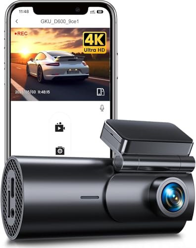 GKU 4K Dash Cam Front, WiFi Dashcam, 2160P Dash Camera for Cars with Super Night Vision, WDR, 170° Wide Angle, APP Control, G-Sensor, 24H Parking Mode, Loop Recording, Max 256GB (Black)