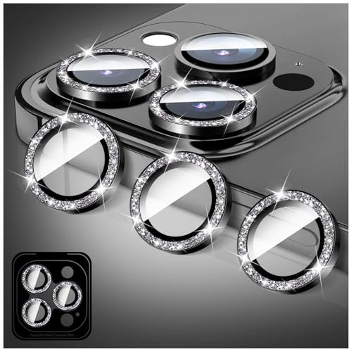 LucBuy Camera Lens Protector for iPhone 12 Pro Max, Glitter 9H Tempered Glass Camera Cover Film Stickers, Automatic-Alignment Individual Metal Rings Shiny Phone Accessories
