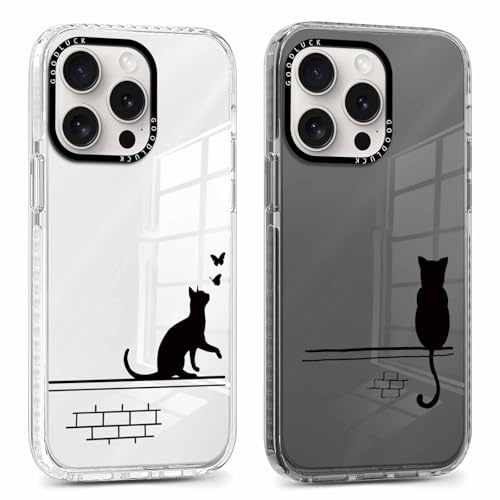 ZhuoFan 2 Stück Handyhülle Durchsichtige für iPhone 16 6,1 Hülle, Weich Silikon Schutzhülle Aesthetic Muster Design Ultra Dünn PC Case Stoßfest Kratzfest Bumper Cover, Katze 1