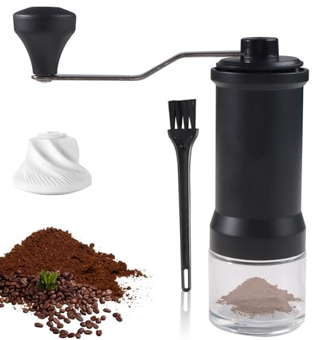 URHRHU Coffee Kaffeemühle manuell Edelstahl Handkaffeemühle mit Keramikmahlwerk für Fein/Grobmahlen - Tragbare Gewürzmühle mit Reinigungsbürste Geschenke für Kaffeeliebhaber