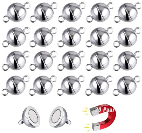 20 Paar Magnetische Armbandverschlüsse und Verschlüsse, für Ketten Magnetische Verschlüsse Magnetische Schmuckverschlüsse für Die Herstellung von Schmuckketten (Silber 6mm)