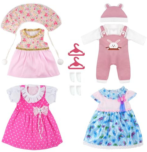 Aolso Puppenkleidungsset, 4 Stück Kleidung Bekleidung für Baby Puppen, Puppenkleidung 35-43 cm, Babypuppenkleidungs-Outfits, Rockstil, Socke, für 14–18 Zoll große Puppen(ohne Puppe)