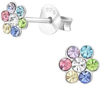 Monkimau Blume Kinder Ohrringe | mit Kristallen 925 Silber | Mädchen Ohrstecker Schmuck | Hypoallergen & Nickelfrei | Kinderohrringe Geschenkidee