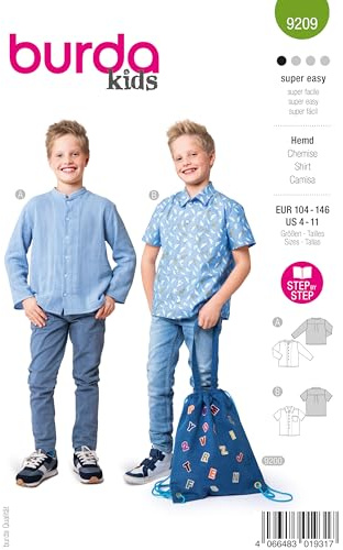 burda kids Schnittmuster Jungen #9209 Hemd mit Stehkragen & Kurzarmhemd mit Brusttasche Gr. 104-146