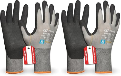 Gebol Master Flex | Arbeitshandschuhe für den universellen Einsatz | Nitrilhandschuhe dermatologisch getestet | Für Damen und Herren | Größe M (Gr 8) | Grau | 1 Paar (Packung mit 2)