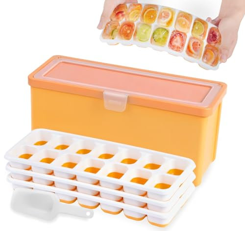 3Pcs Ice Cube Tray with Lid, ilauke Easy-Release Ice Trays for Freezer, Food Grade Ice Cube Moulds Stackable Ice Mold Freezer, Reusable Ice Maker Tray for Cocktail, Whiskey, Baby Food